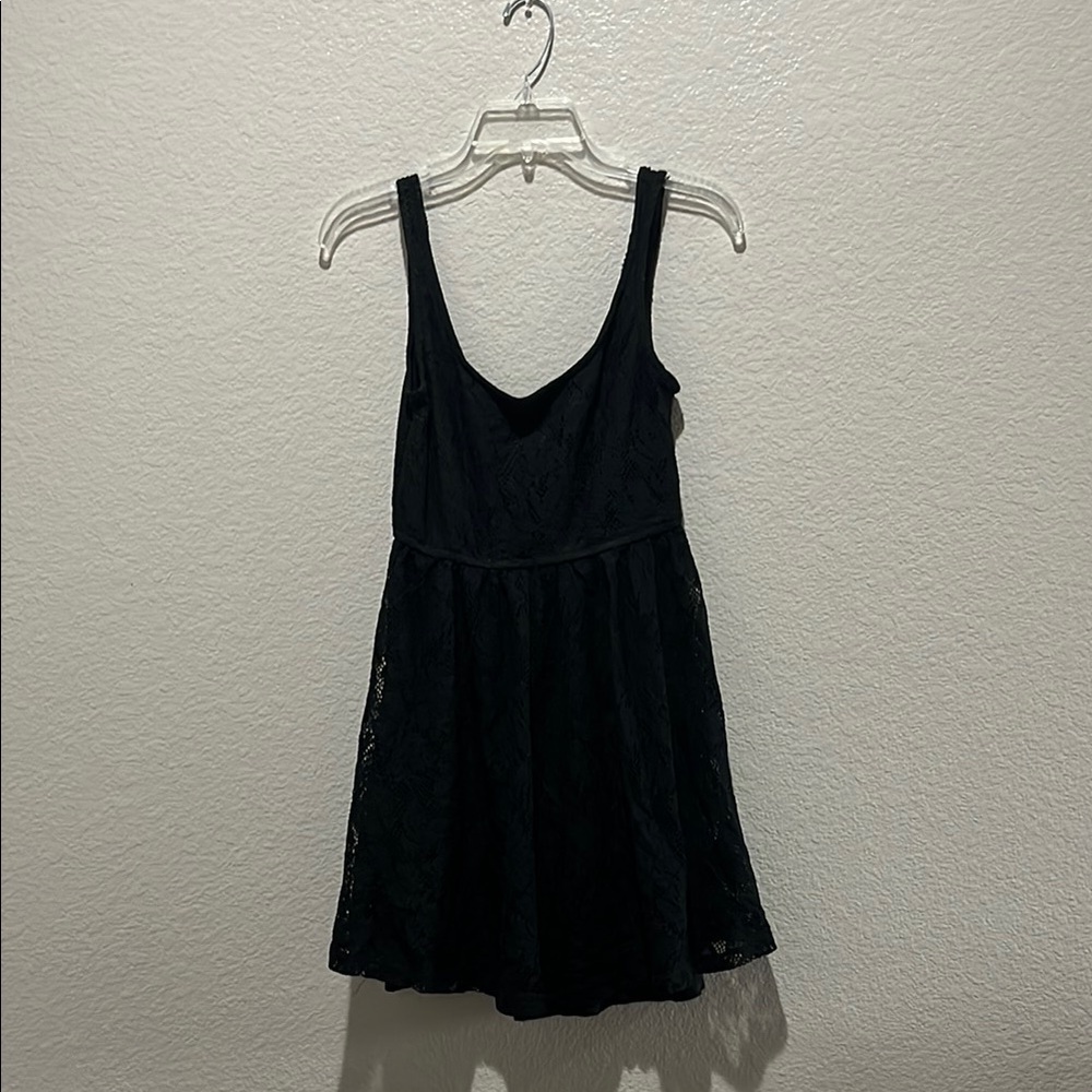 Catch My i Black Sleeveless Scoop Neck Mini Sundress Lace Flowy Party Dress Sz M